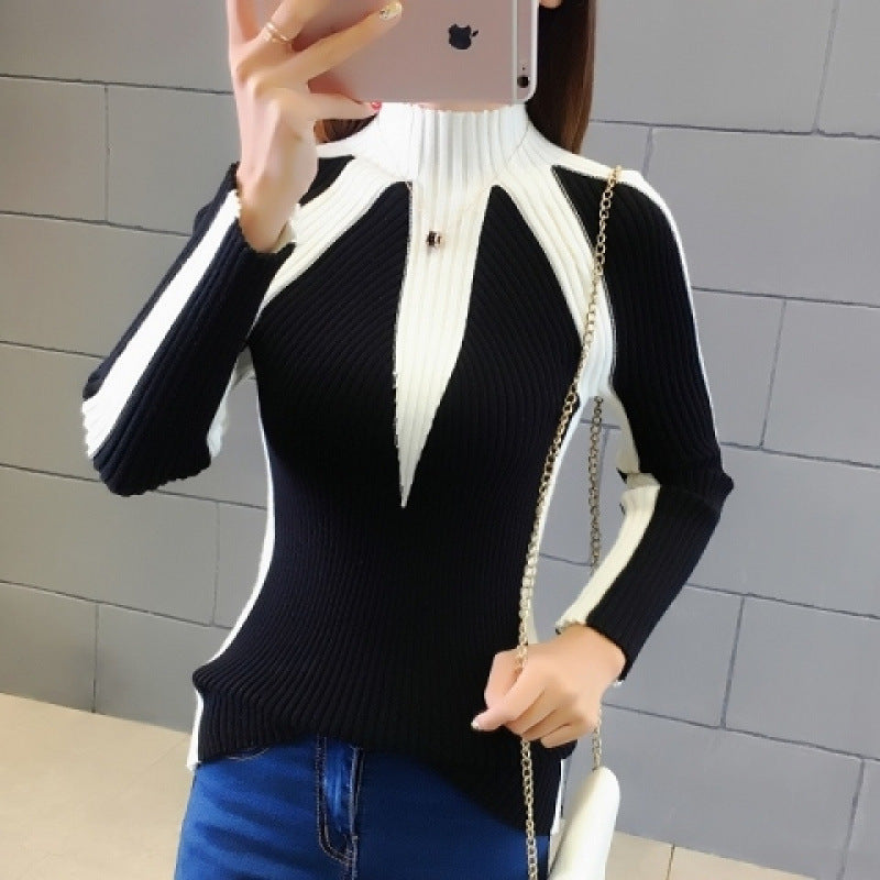 Women's Color Matching Long-sleeved Pullover Sweater