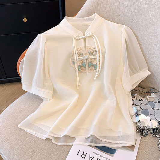 Women's Embroidered Chiffon Shirt Summer