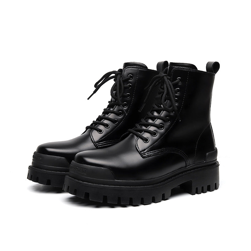 Youth High-top Round Head Mid-calf Thick Bottom Mid Heel Martin Boots