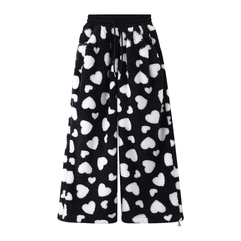 Loose Lamb Wool Polka Dot Female Casual Jogger Pants