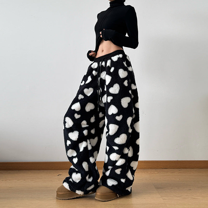 Loose Lamb Wool Polka Dot Female Casual Jogger Pants