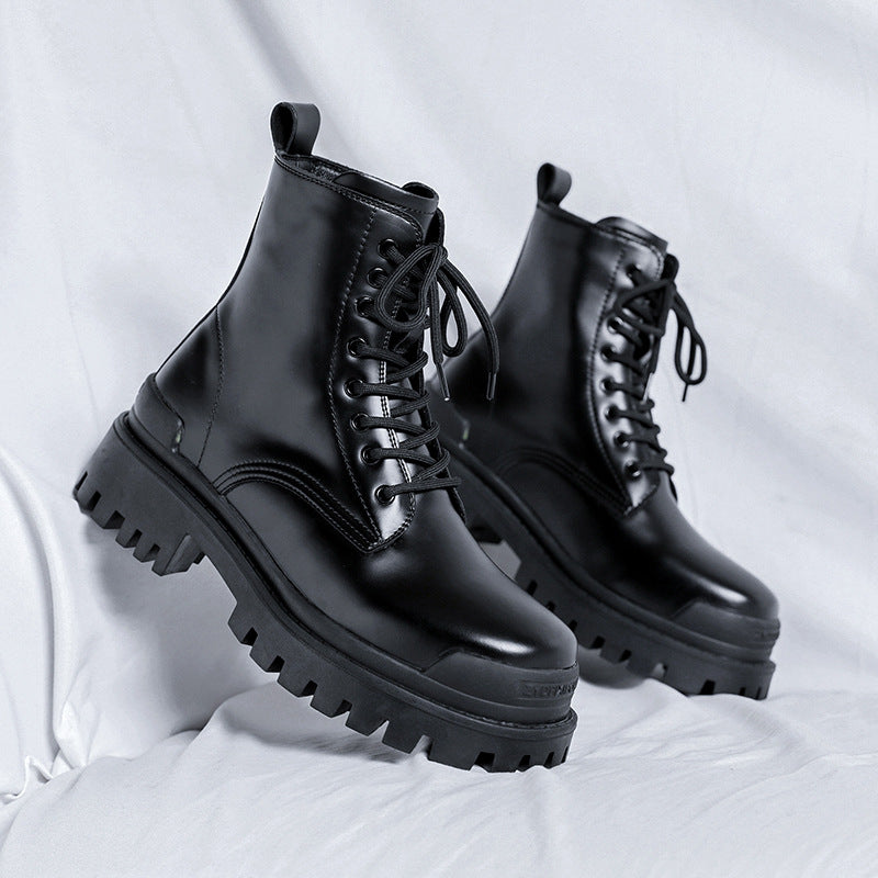 Youth High-top Round Head Mid-calf Thick Bottom Mid Heel Martin Boots