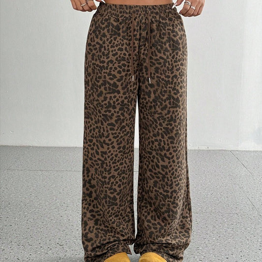 Leopard Print Floral Print Casual Jumpsuit Wide Leg Loose