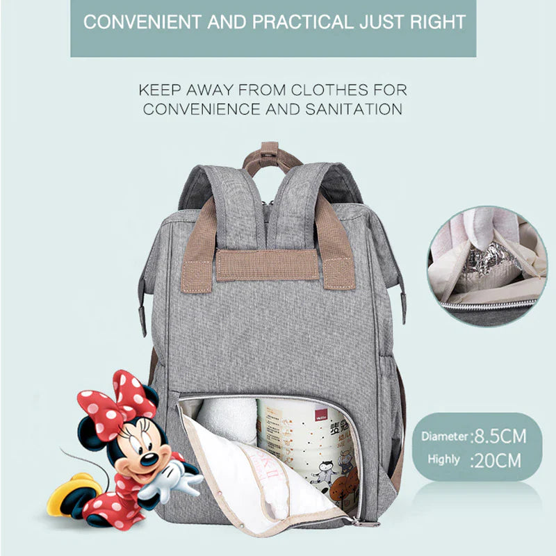 Disney Gray Sturdy Baby Diaper Bag Large Capacity Multifunctional Stroller Insulation Bags For Baby Storage, Backpack and Diaper Bag