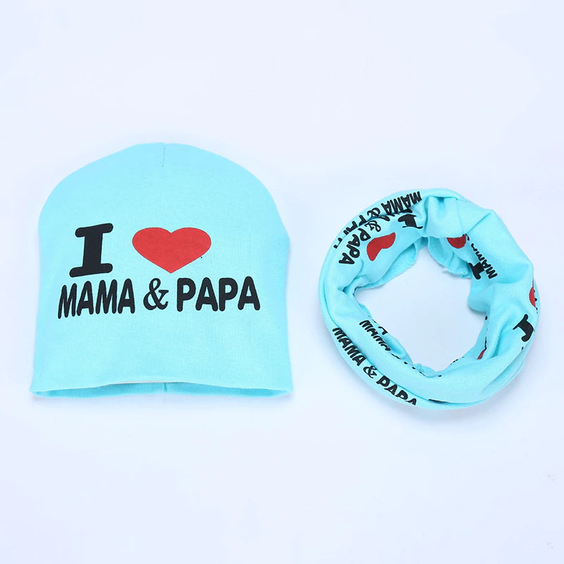 Baby Hat & Scarf Set, 2 Piece I Love Mama & Papa, Children's Winter Wear, Boys And Girls