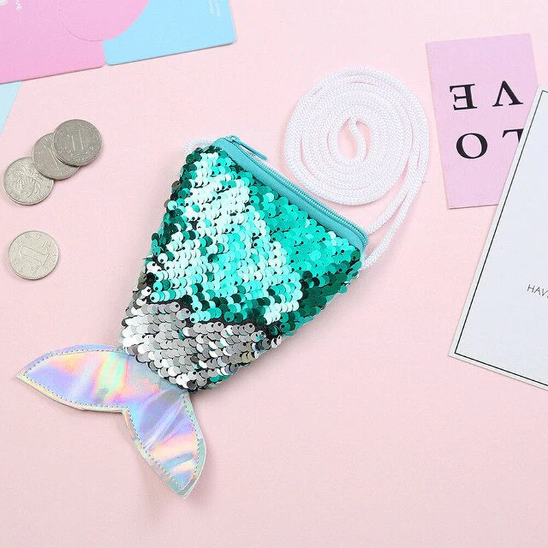 Girl's Women Mermaid Tail Sequins Crossbody Bag and Coin Purse, Card Holder and Wallet, Great Gift Idea!