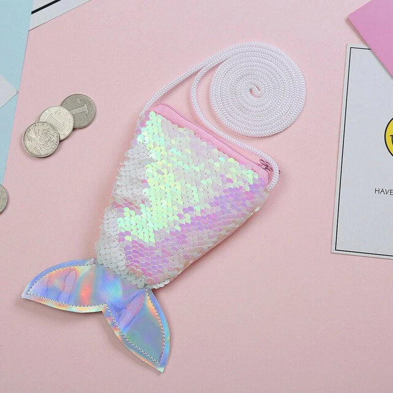 Girl's Women Mermaid Tail Sequins Crossbody Bag and Coin Purse, Card Holder and Wallet, Great Gift Idea!