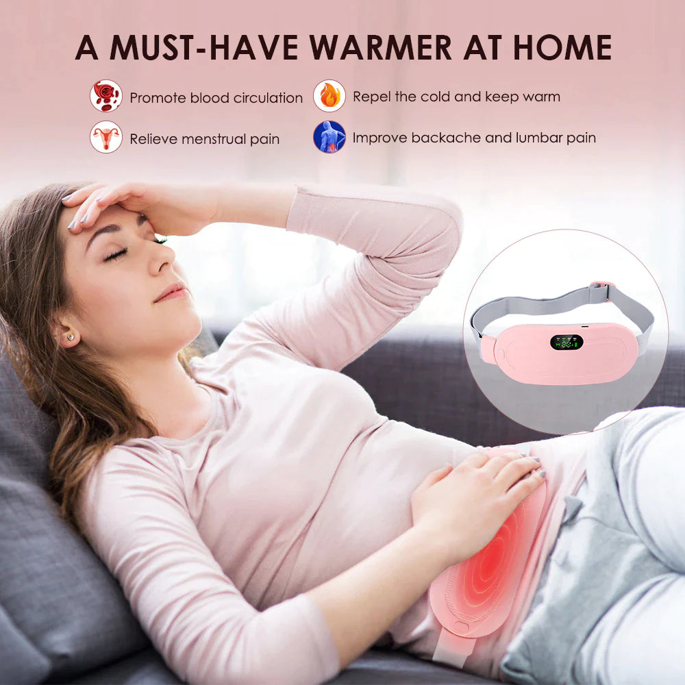 Menstrual Cycle Cramp Massager With Vibrating Heating Belt for Menstrual Relief and Pain Management Fits Around The Waist, Warms The Stomach Great Gift Idea,  Rechargeable