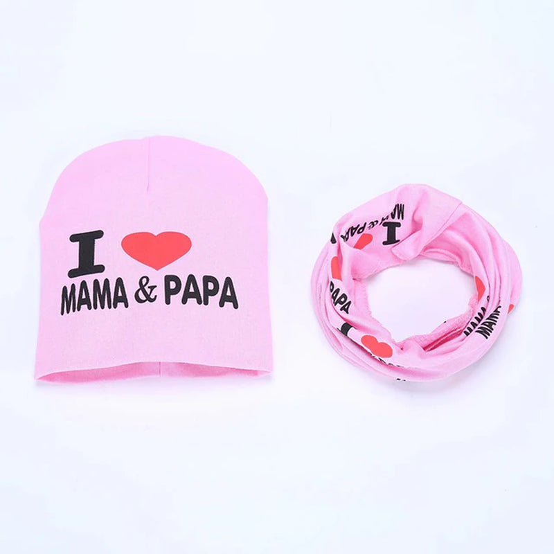 Baby Hat & Scarf Set, 2 Piece I Love Mama & Papa, Children's Winter Wear, Boys And Girls