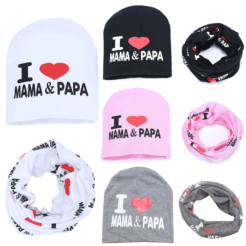 Baby Hat & Scarf Set, 2 Piece I Love Mama & Papa, Children's Winter Wear, Boys And Girls