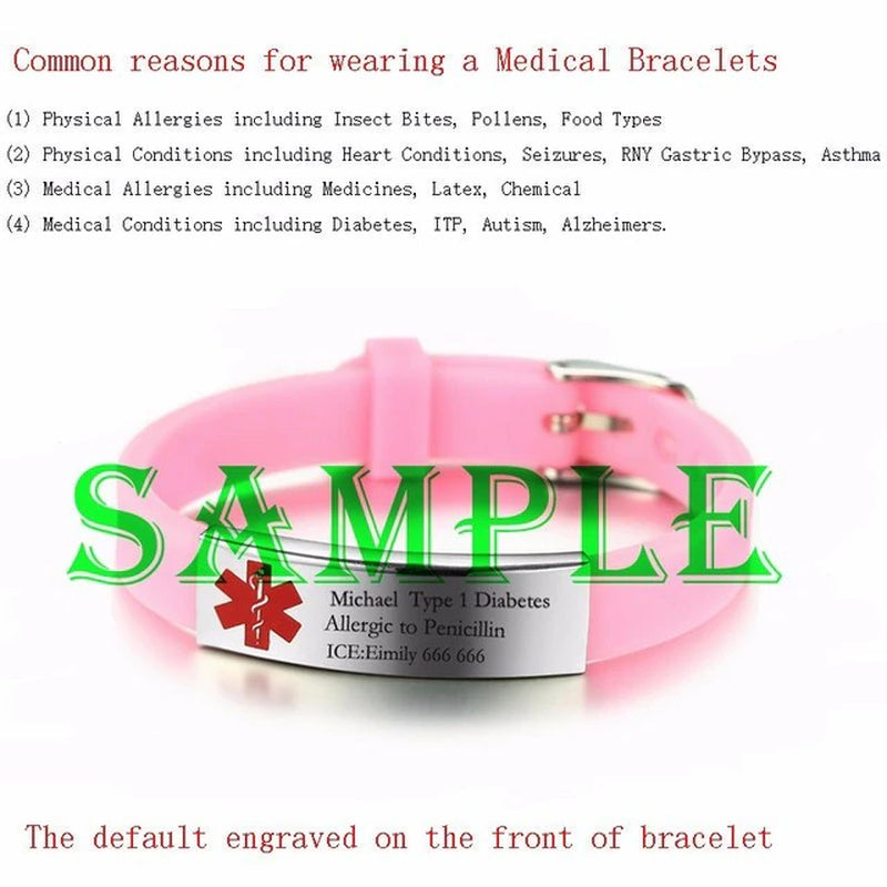 Medical Alert ID Bracelet DIABETES EPILEPSY ALZHEIMER'S ALLERGY SOS Women Men Personalized, Engravable  Jewelry