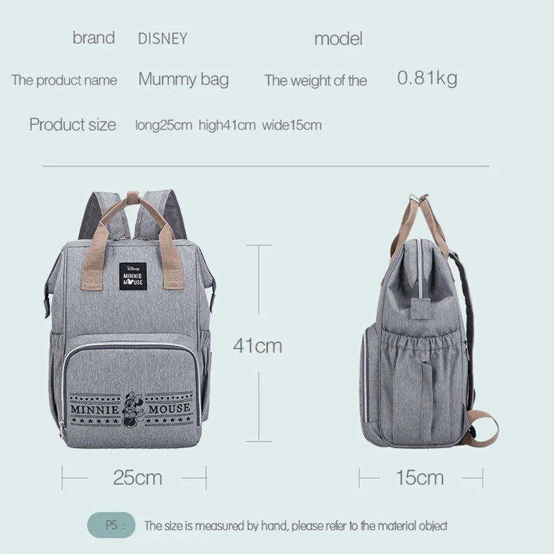 Disney Gray Sturdy Baby Diaper Bag Large Capacity Multifunctional Stroller Insulation Bags For Baby Storage, Backpack and Diaper Bag